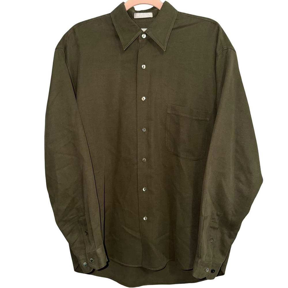 Vintage Burma‎ Bibas olive green button up shirt. Size M. 55% cotton, 45% tencel